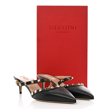 Valentino Garavani Pebbled Calfskin Rockstud Cross Strap 50mm Mules 39.5 Black 9 of 9