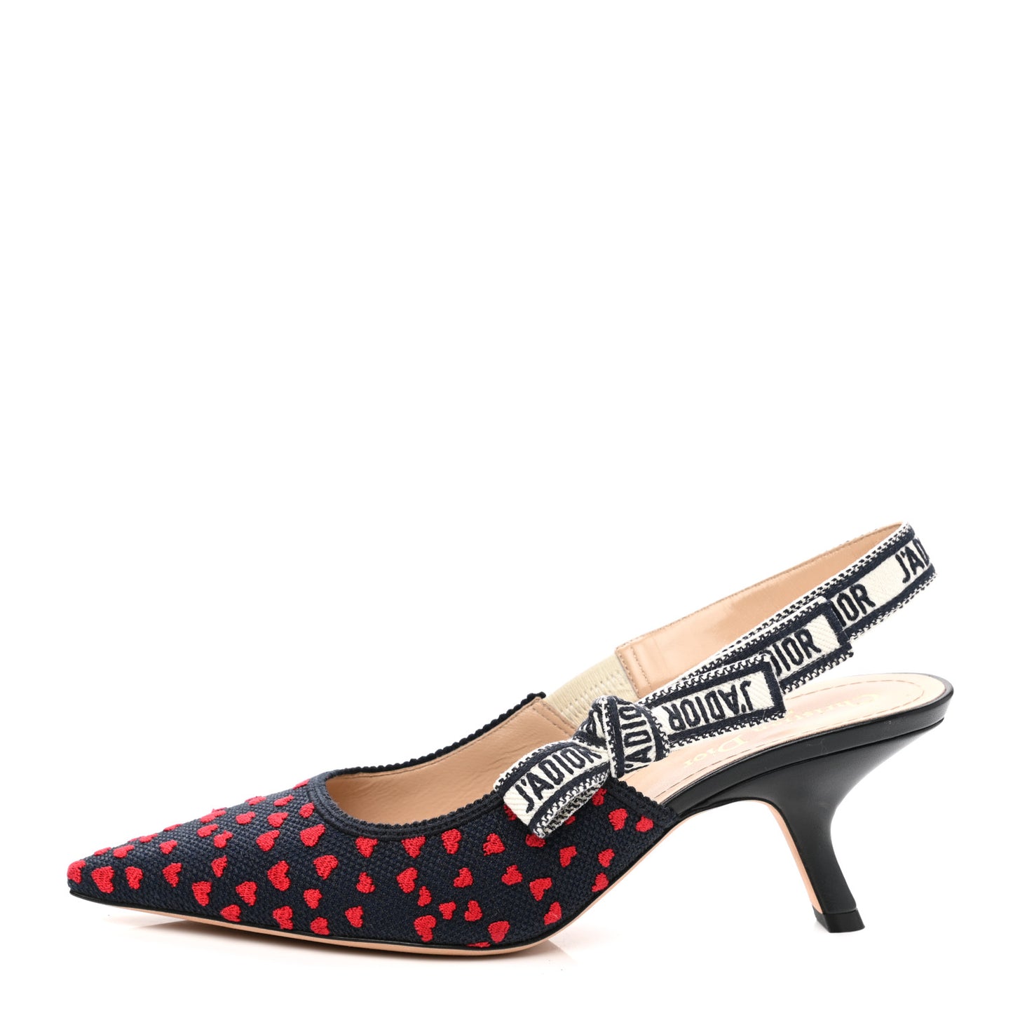 Canvas Ribbon Pop Heart I Love Paris Embroidered J'Adior Slingback 65mm Pumps 39 Red Multicolor