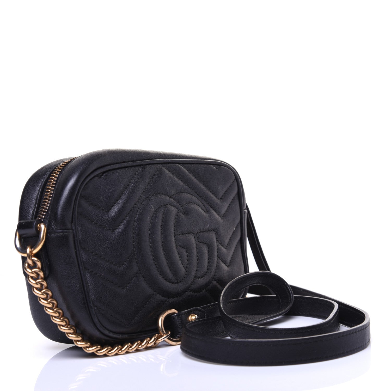 Gucci Calfskin Matelasse Mini GG Marmont Chain Shoulder Bag Black 3 of 13