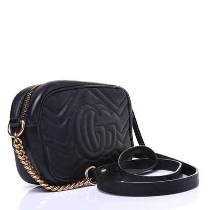 Gucci Calfskin Matelasse Mini GG Marmont Chain Shoulder Bag Black 3 of 13