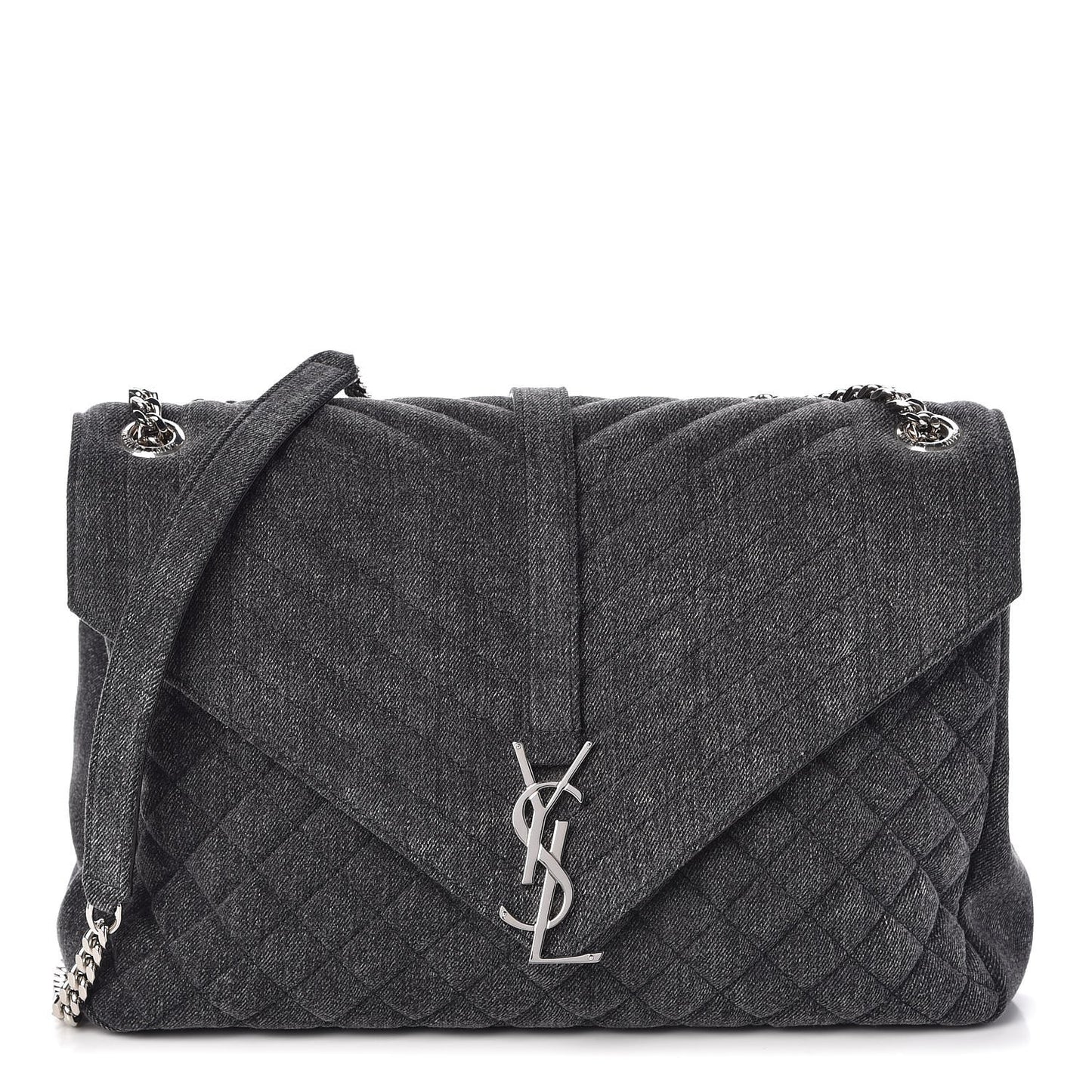Denim Mixed Matelasse Triquilt Large Monogram Envelope Satchel Black