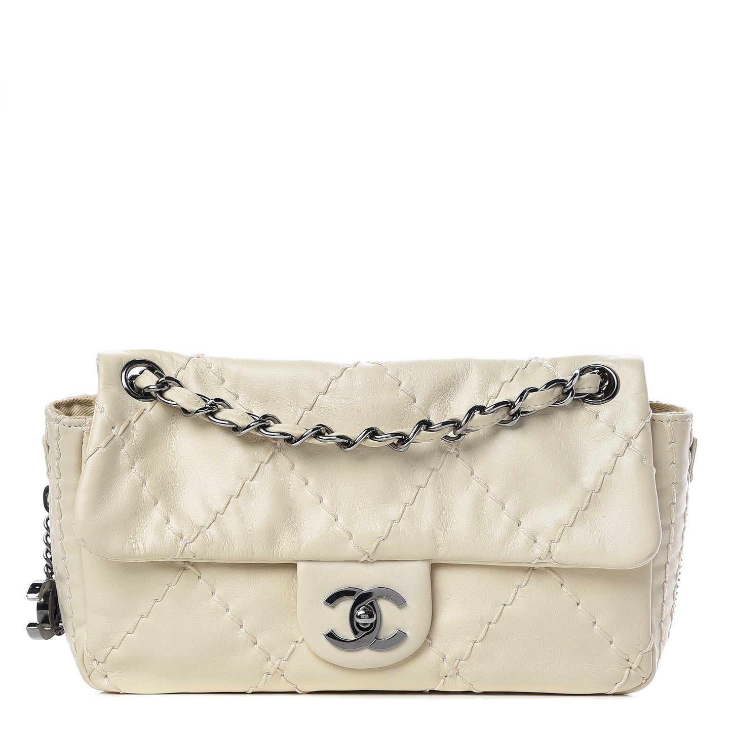 Calfskin Stitched Expandable Flap White