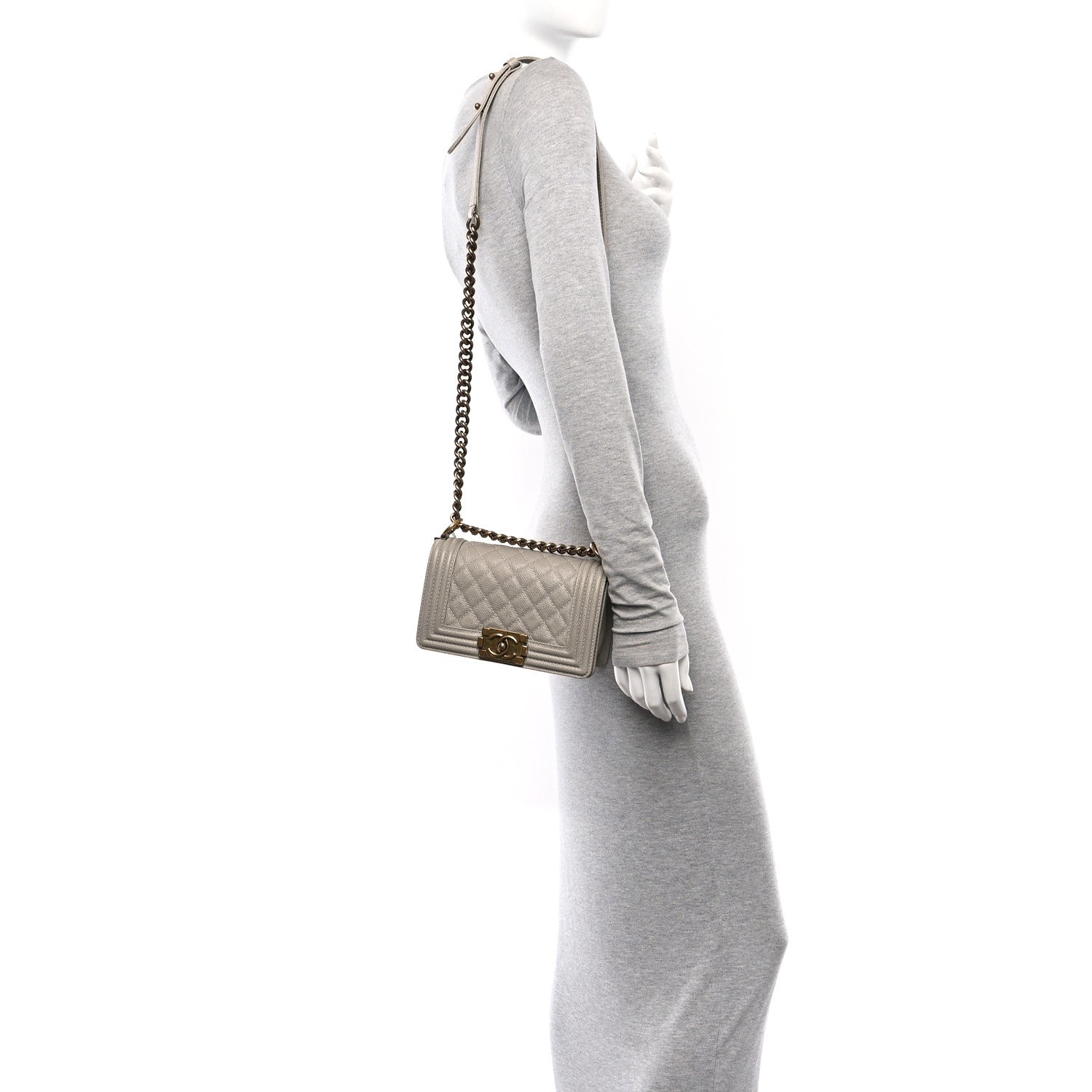 Chanel Caviar Quilted Small Boy Flap Light Grey 2 of 10