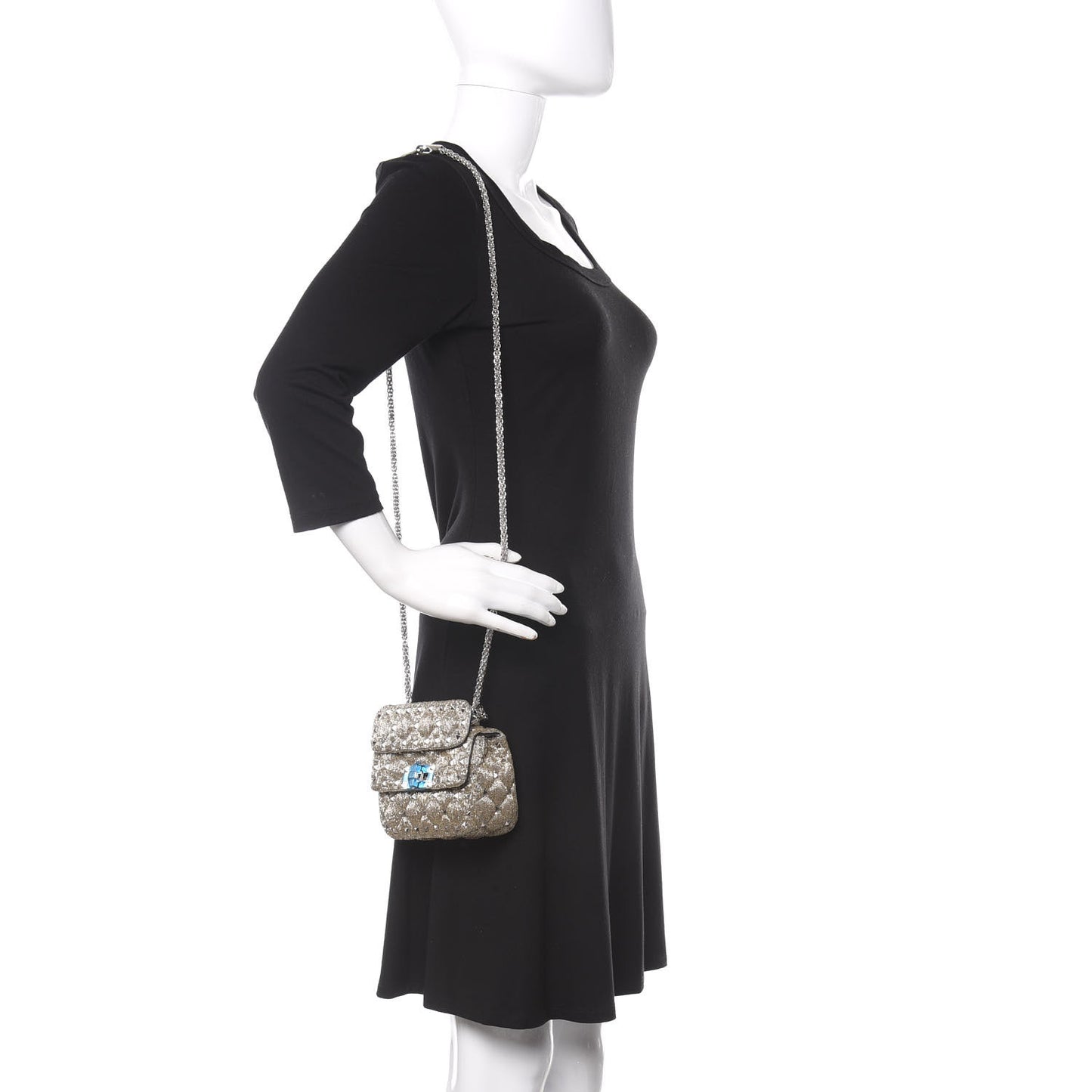 Beaded Micro Rockstud Spike It Shoulder Bag Silver