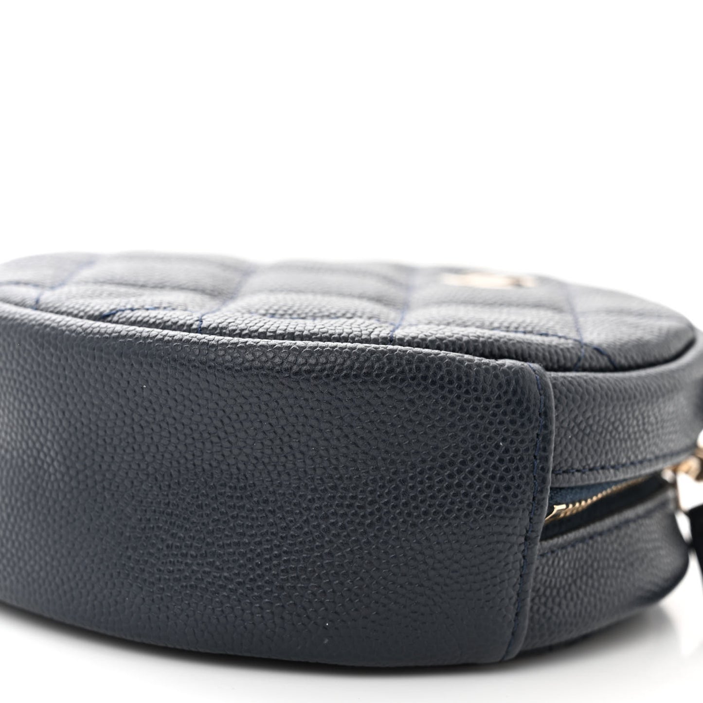 Caviar Quilted Round Clutch With Chain Navy