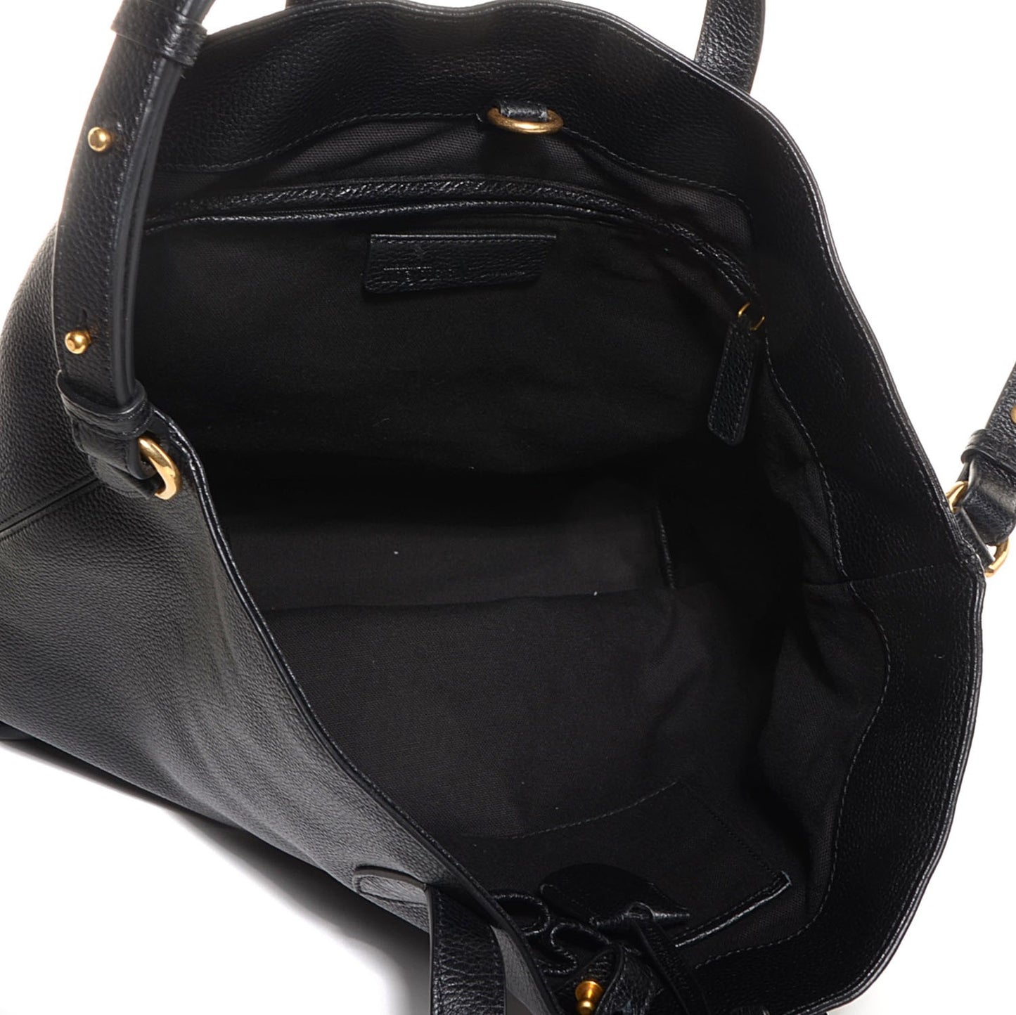 Pebbled Calfskin North South Skull Padlock Tote Black