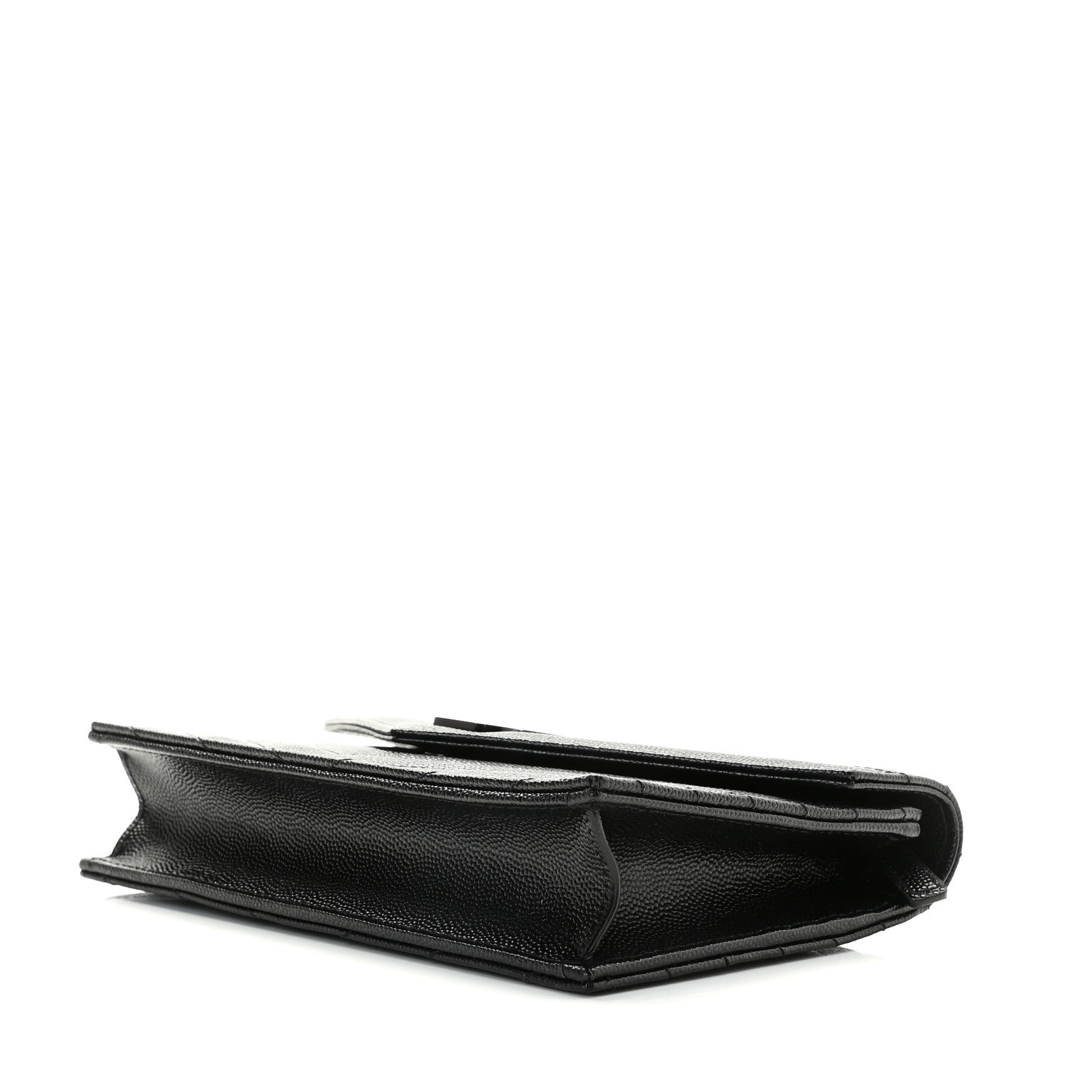 Saint Laurent Grain De Poudre Matelasse Chevron Monogram Monochrome Envelope Chain Wallet Black 4 of 6