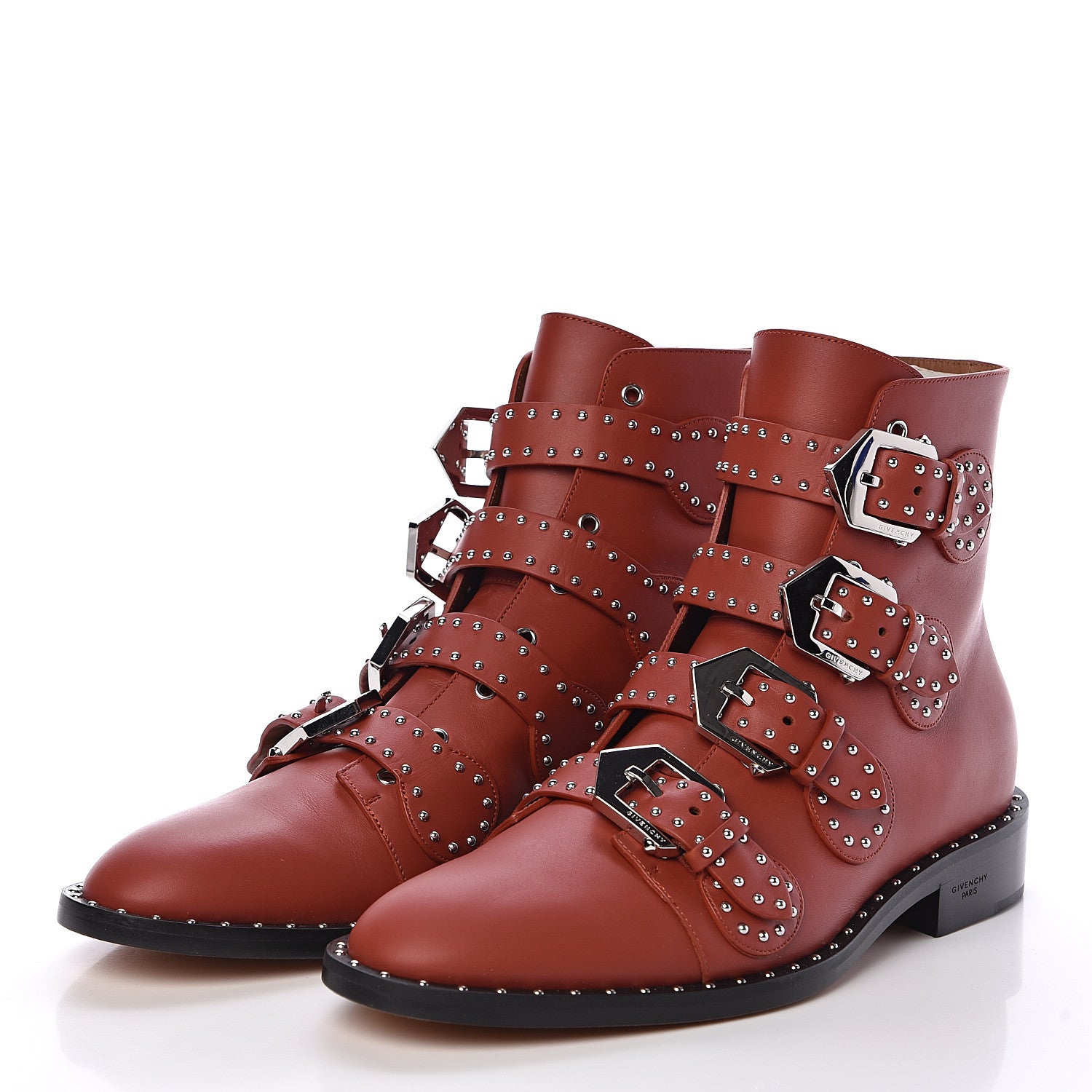 Givenchy Calfskin Studded Prue Buckle Bootie 38.5 Cognac 3 of 8