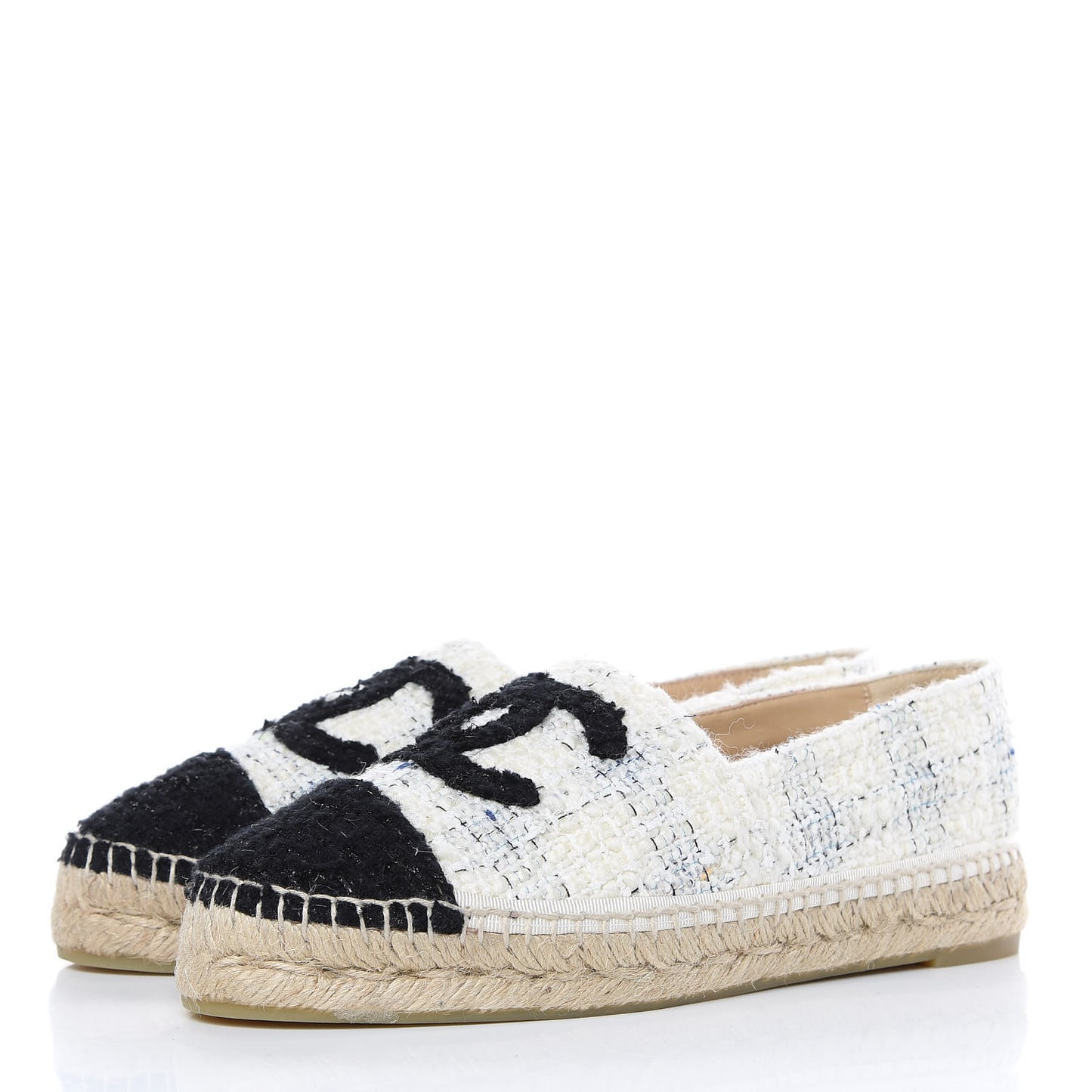 Tweed CC Espadrilles 39 Ecru White Blue Black