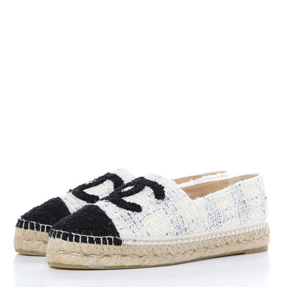 Chanel Tweed CC Espadrilles 39 Ecru White Blue Black 3 of 9