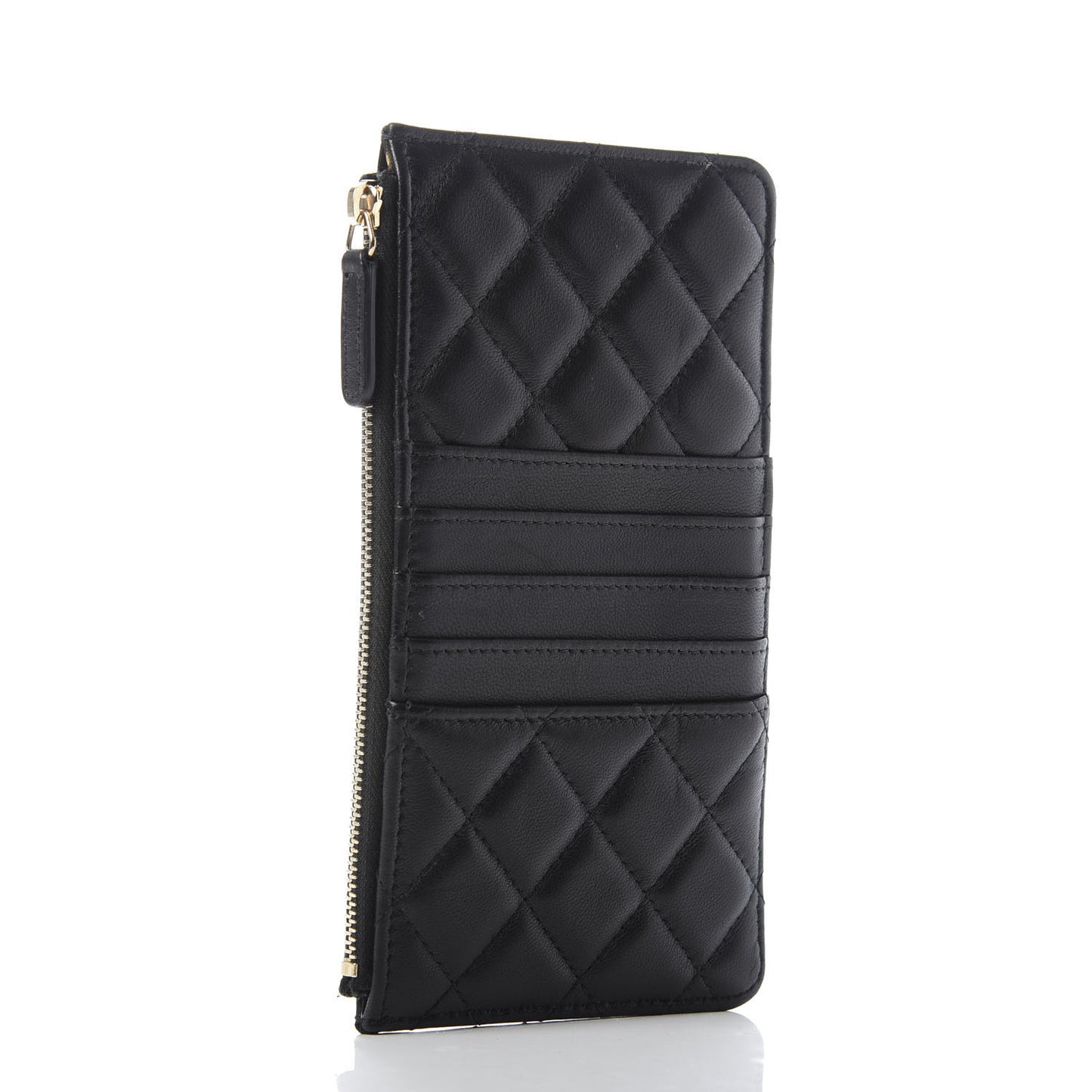Lambskin Quilted Classic Flat Wallet Pouch Black