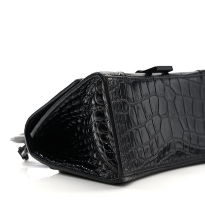 Balenciaga Shiny Calfskin Monochrome Crocodile Embossed Small Hourglass Top Handle Bag Black 7 of 8