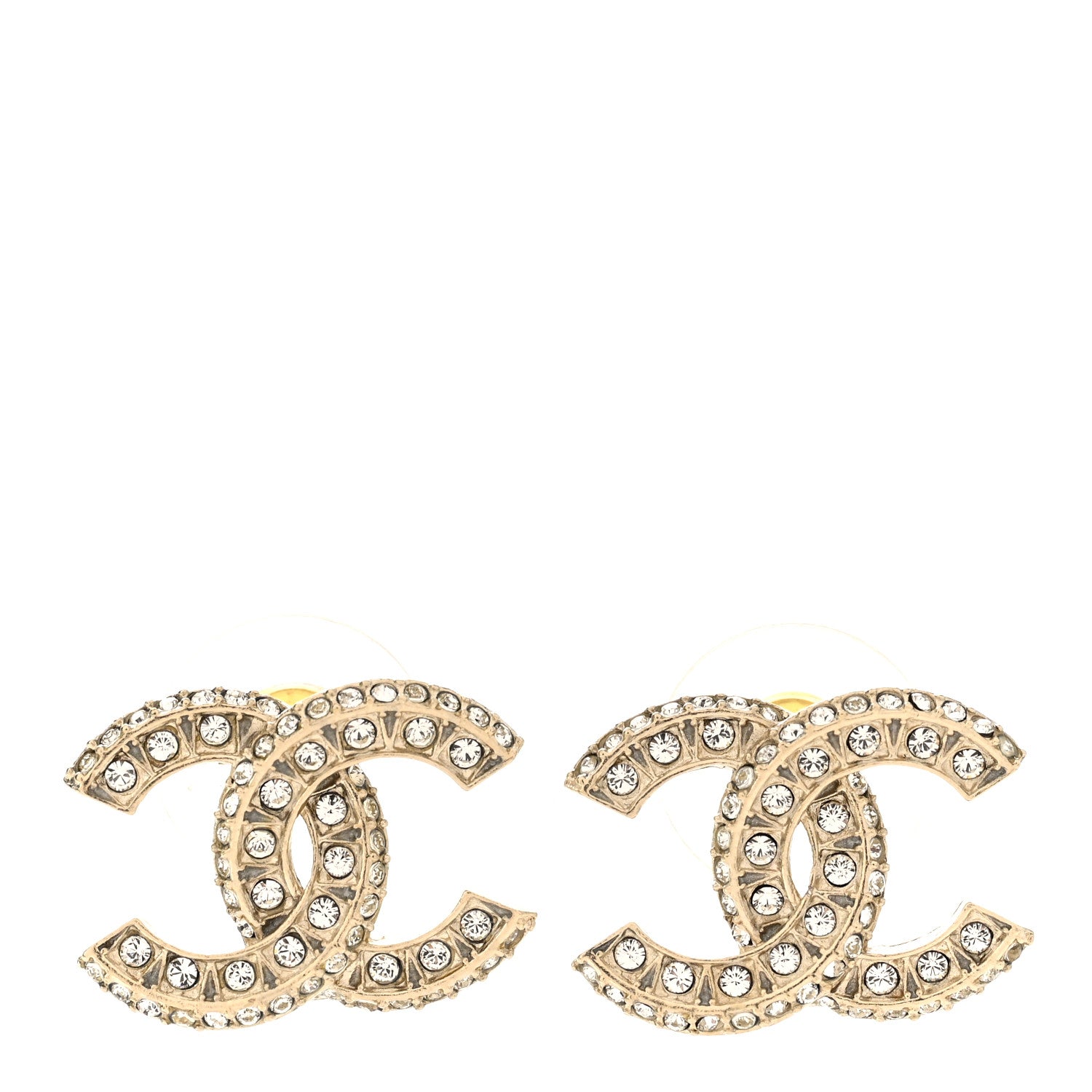 Chanel Crystal Timeless CC Earrings Light Gold 1 of 5