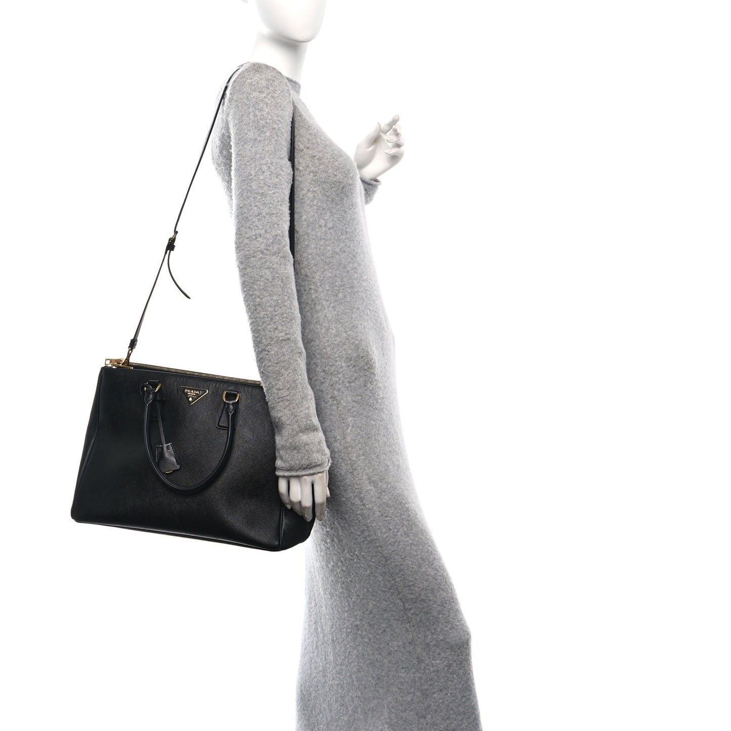 Saffiano Lux Large Galleria Double Zip Tote Black
