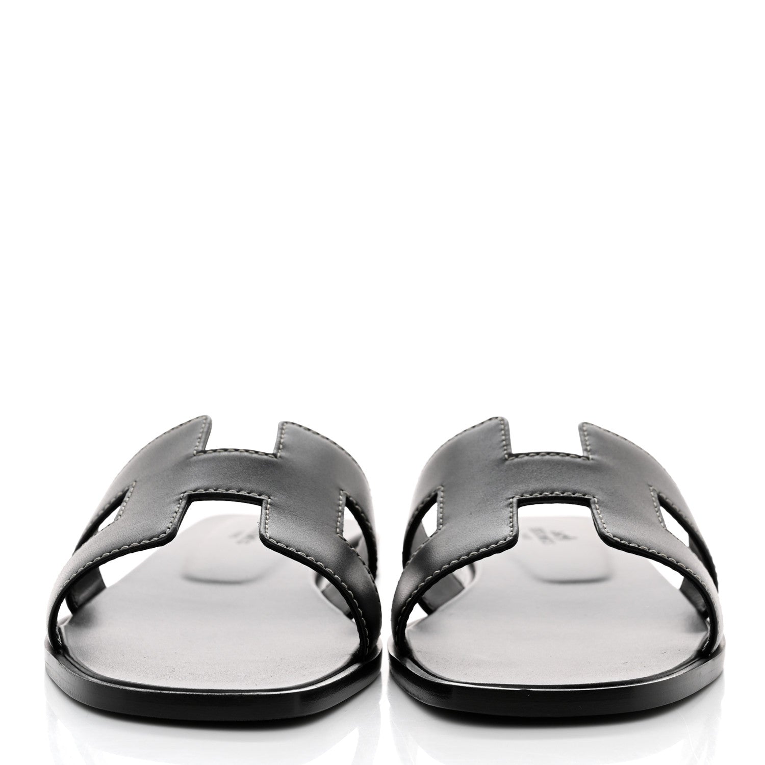 Hermes Box Calfskin Oran Sandals 37.5 Black 2 of 9