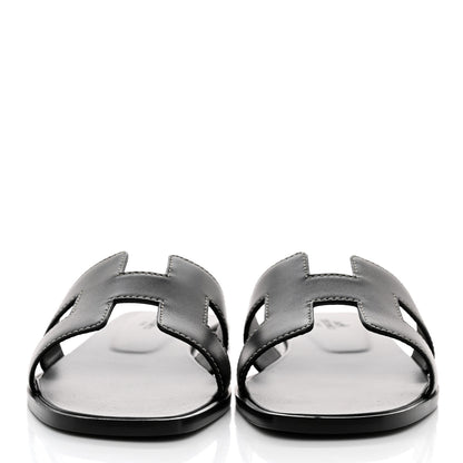 Hermes Box Calfskin Oran Sandals 37.5 Black 2 of 9