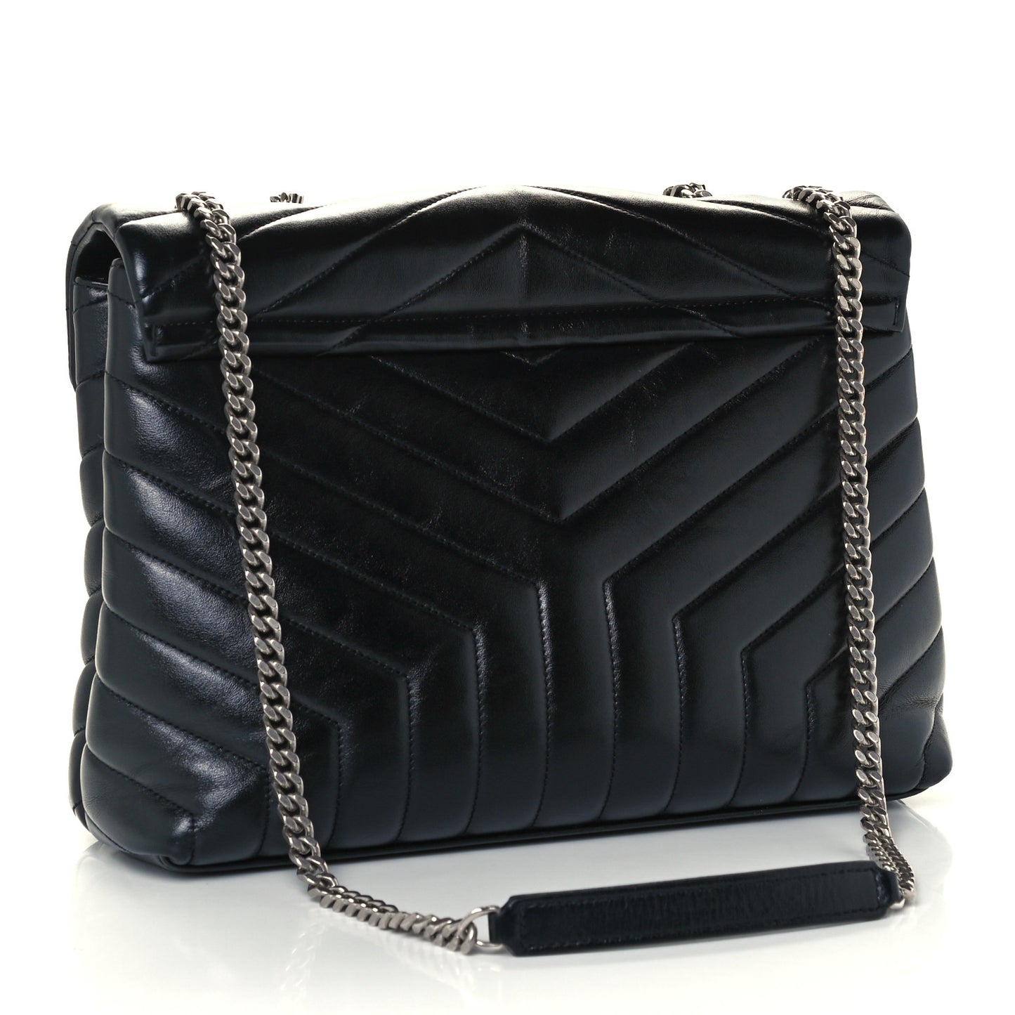 Calfskin Y Quilted Monogram Medium Loulou Chain Satchel Black