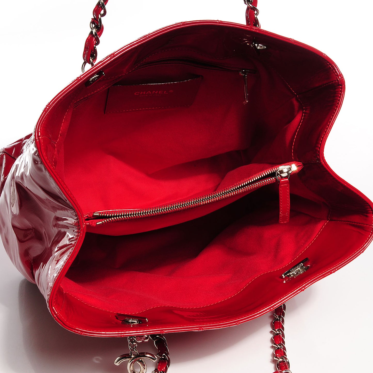 Patent Quilted Large Shopping Tote Red