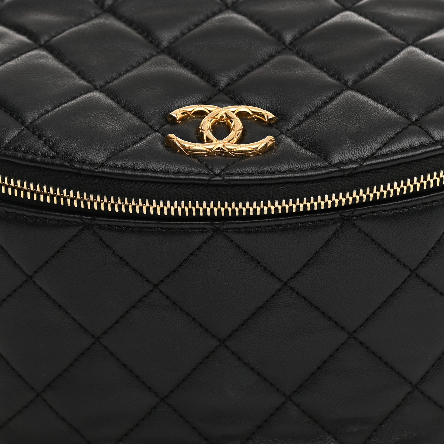 Lambskin Pearl Quilted CC Belt Bag Black