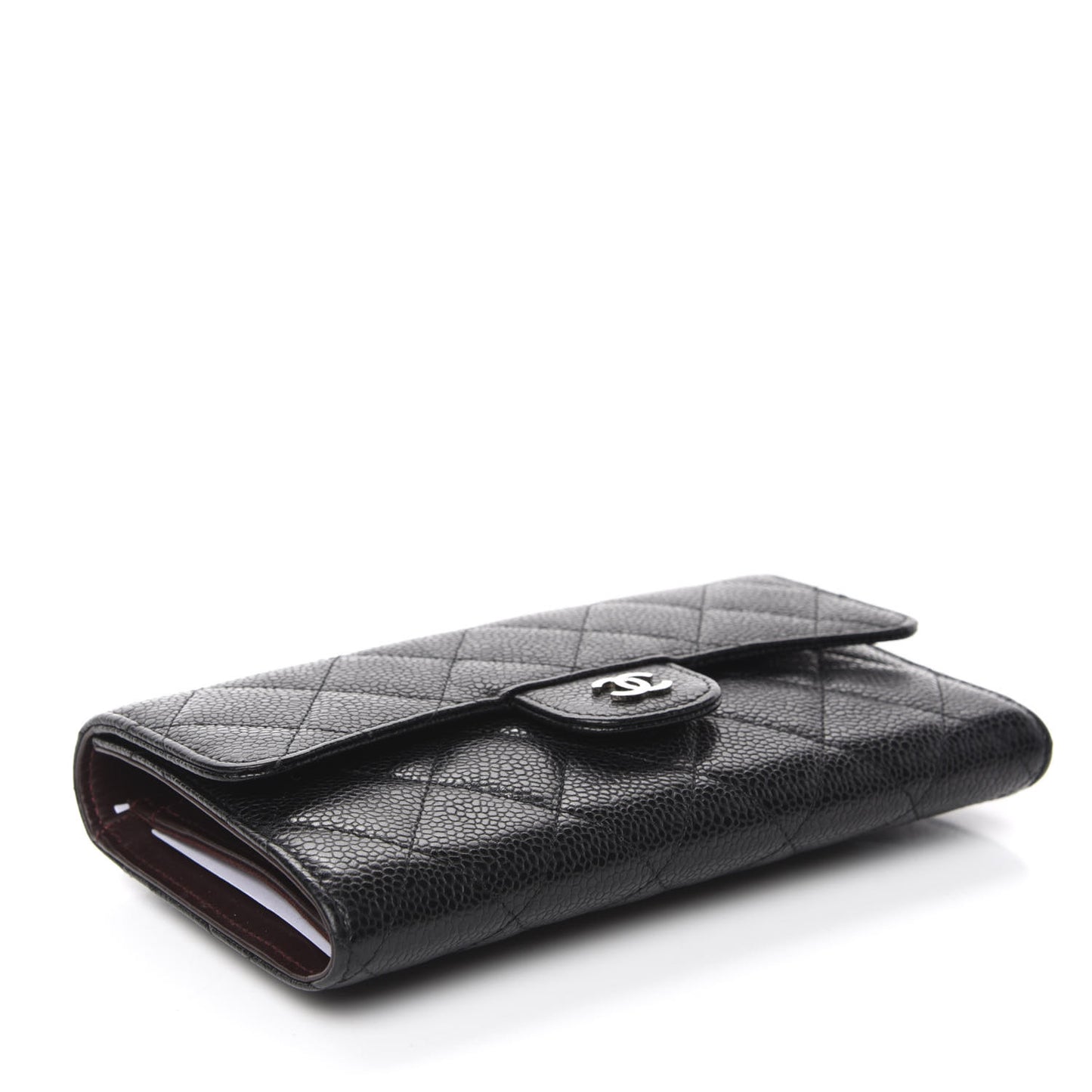 Caviar Quilted Long Flap Wallet Black