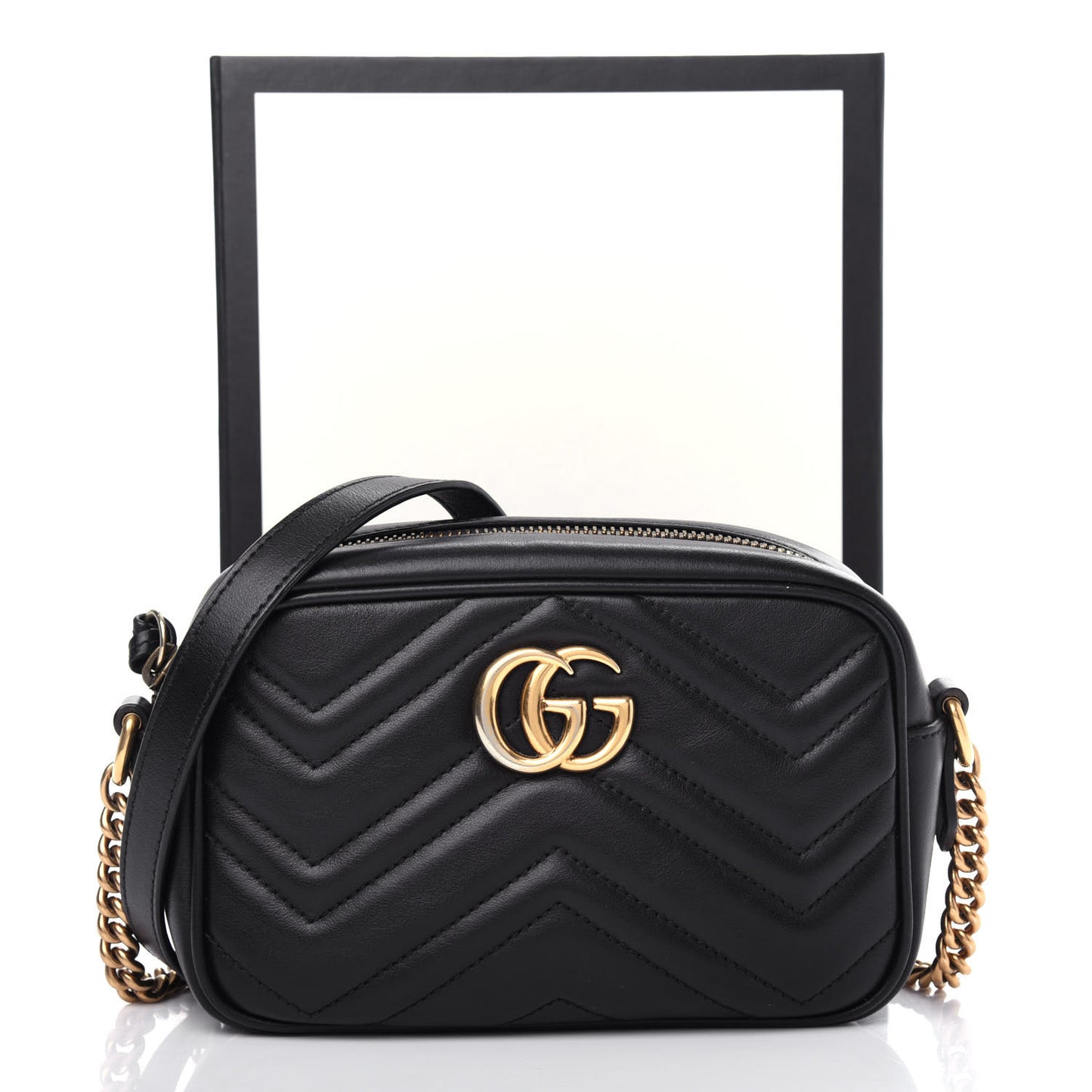 Calfskin Matelasse Mini GG Marmont Chain Shoulder Bag Black