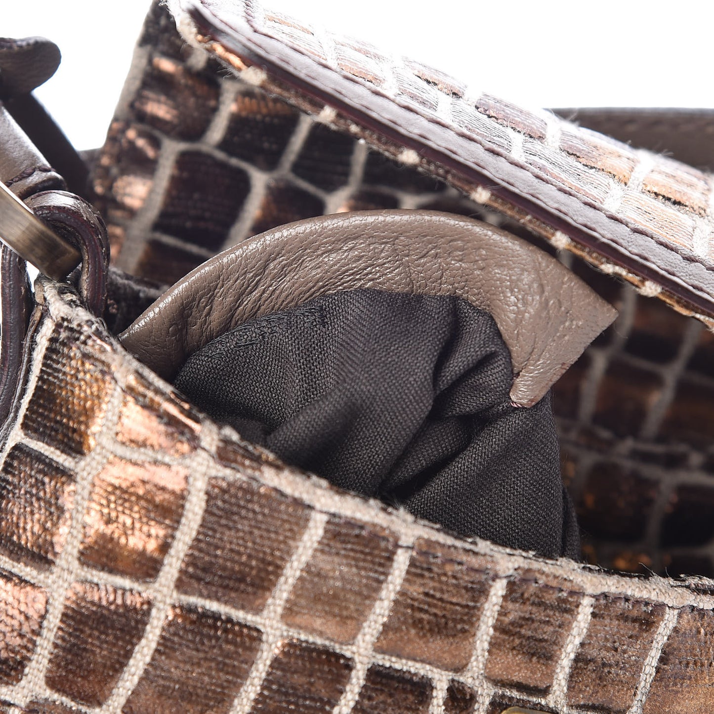 Metallic Canvas Crocodile Effect Mini Shoulder Bag Bronze