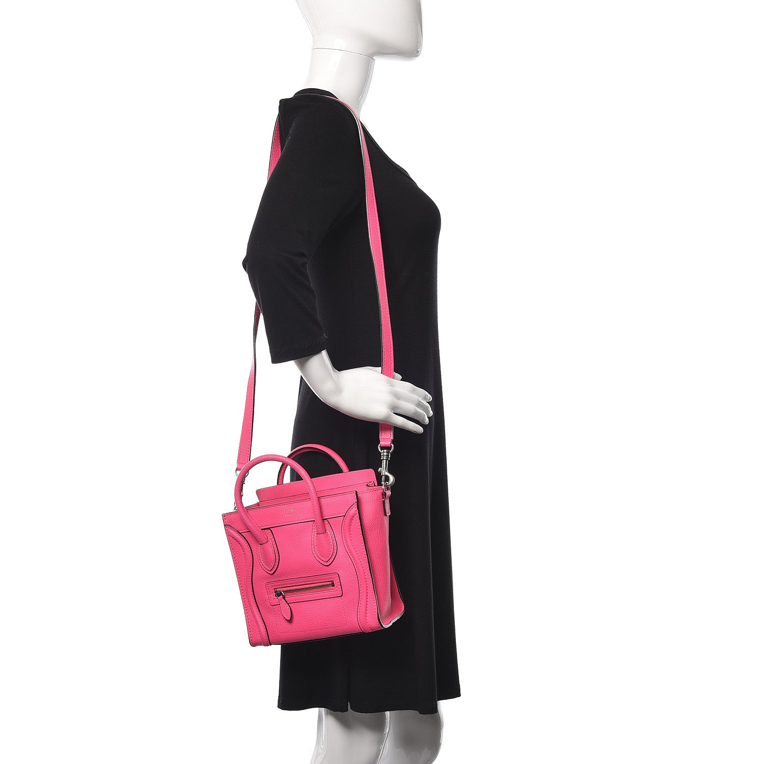 Celine Drummed Calfskin Nano Luggage Fluo Pink 2 of 14
