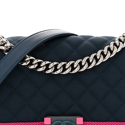 Chanel Canvas Quilted Medium Fluo Boy Flap Dark Navy Fuchsia Grey 8 of 11