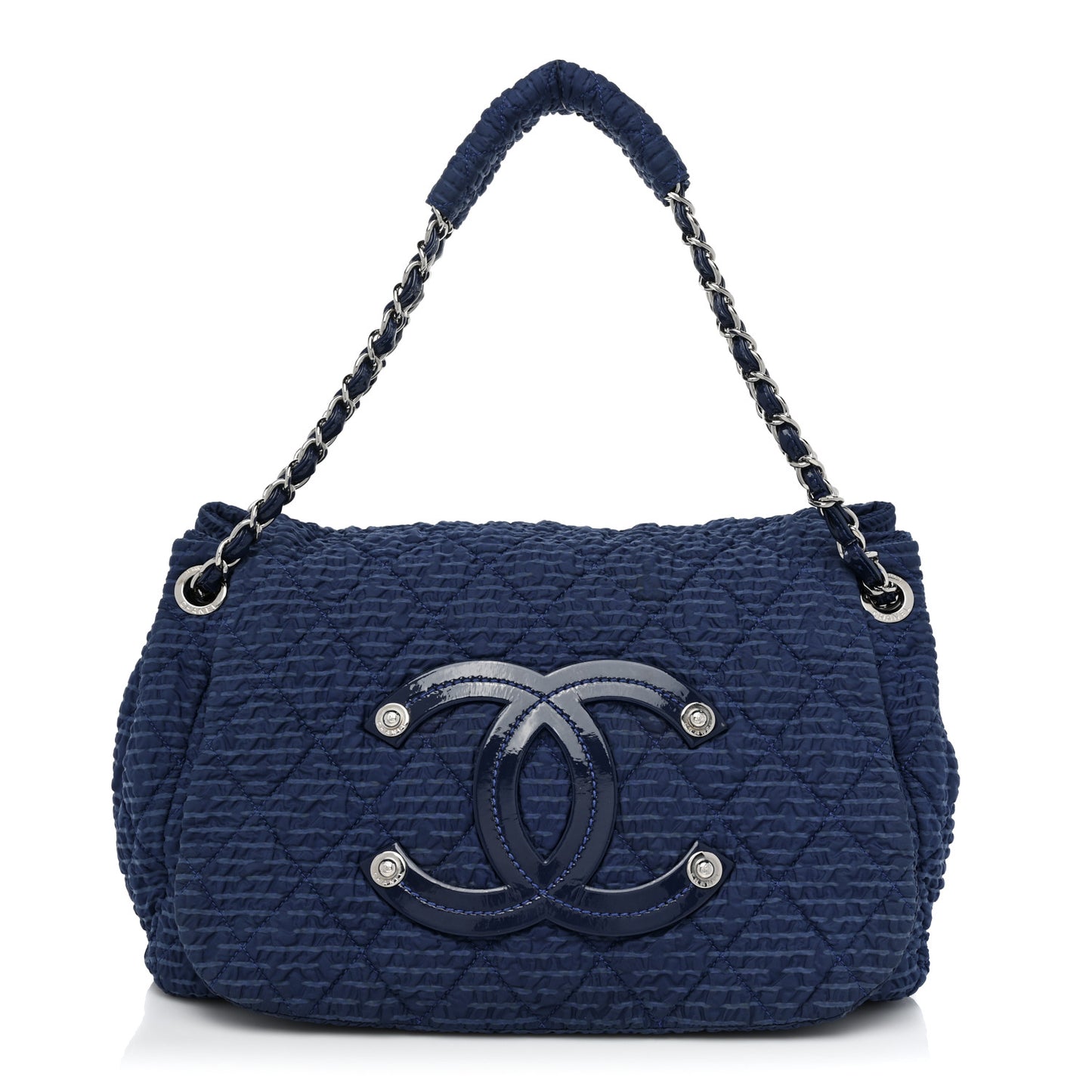 Nylon Patent Quilted CC Accordion Flap Bag Blue