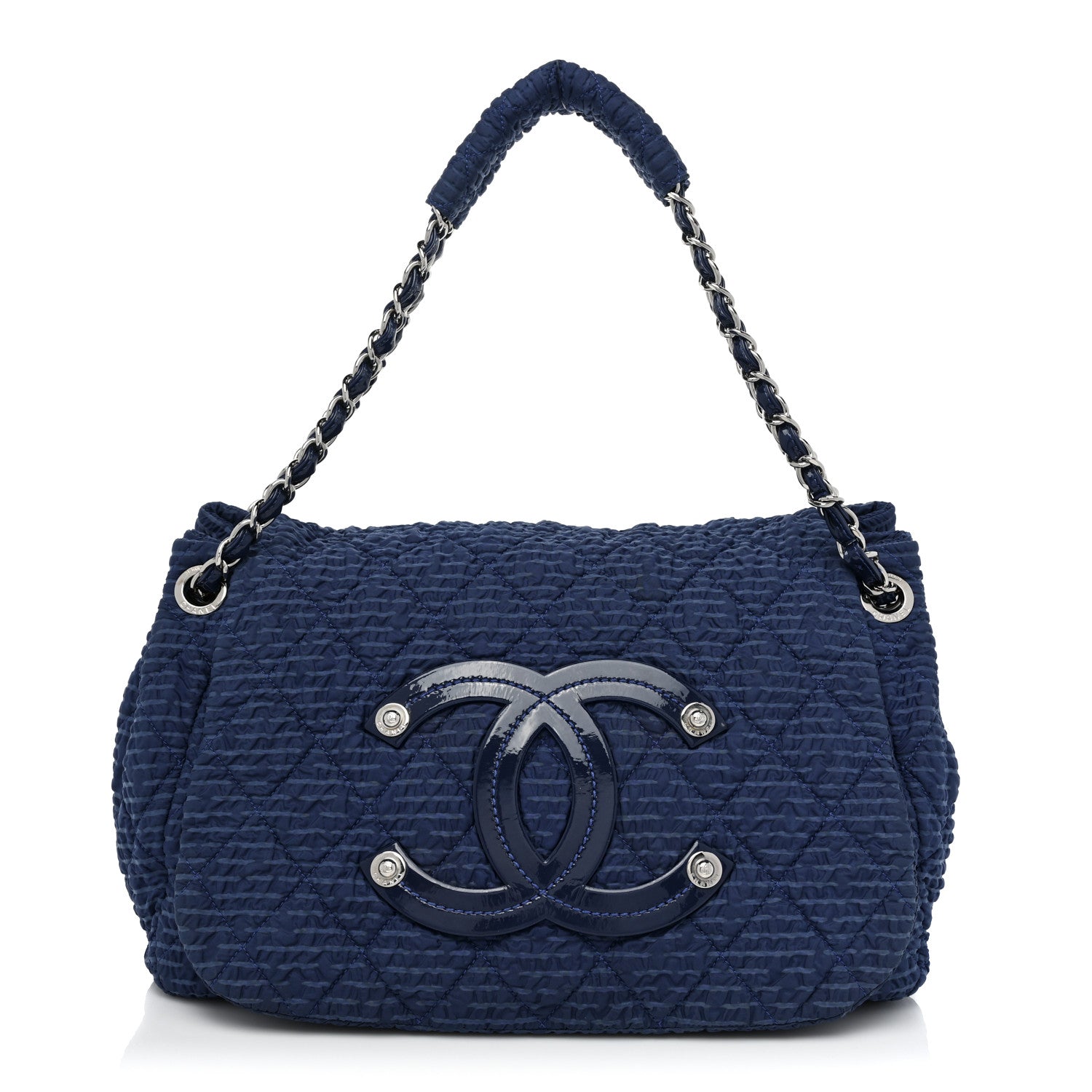 Chanel Nylon Patent Quilted CC Accordion Flap Bag Blue 1 of 18