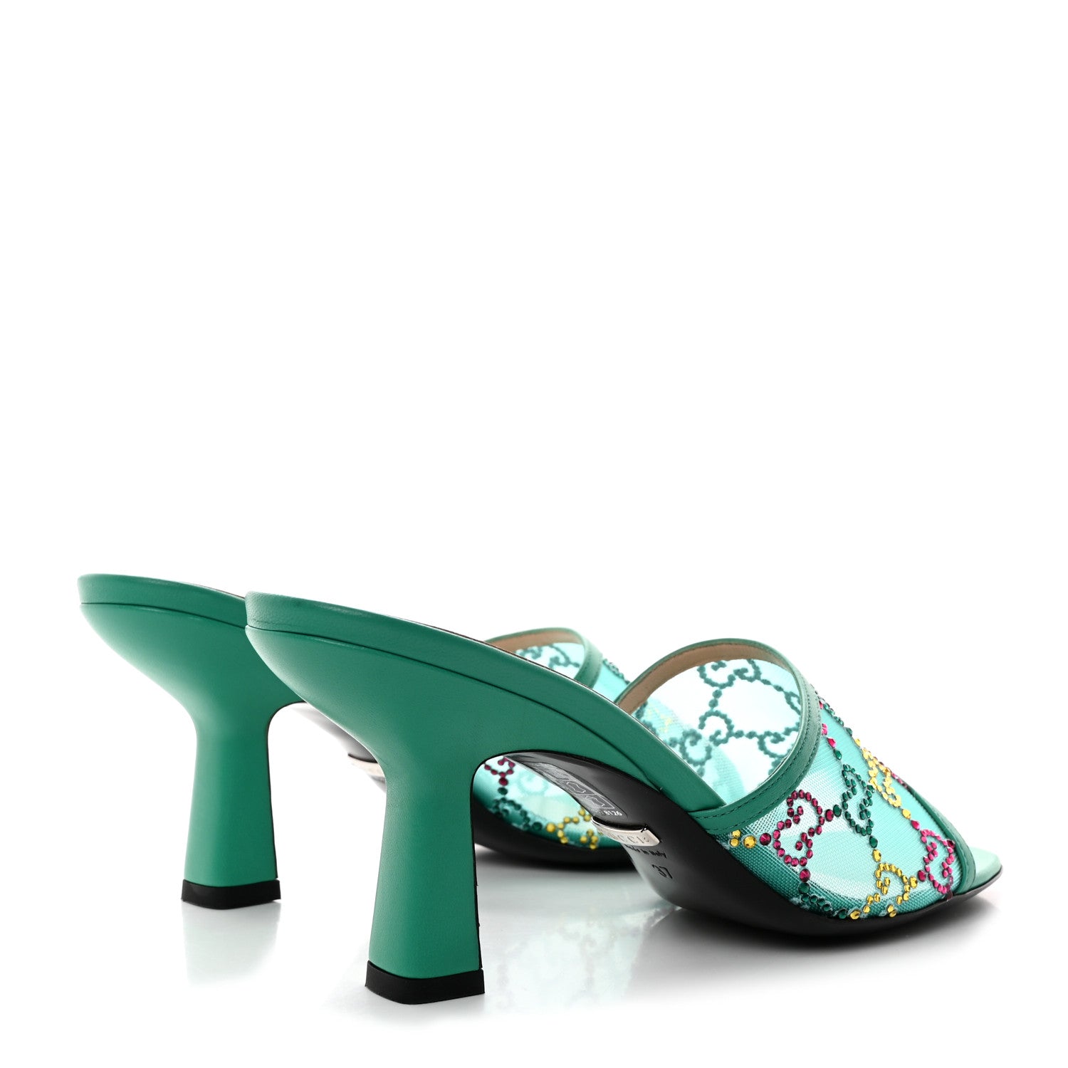 Gucci Tela Retino Nappa Crystal GG Monogram Square G 95mm Slide Sandals 37 Turquoise 4 of 8