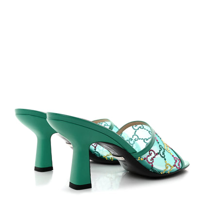 Gucci Tela Retino Nappa Crystal GG Monogram Square G 95mm Slide Sandals 37 Turquoise 4 of 8
