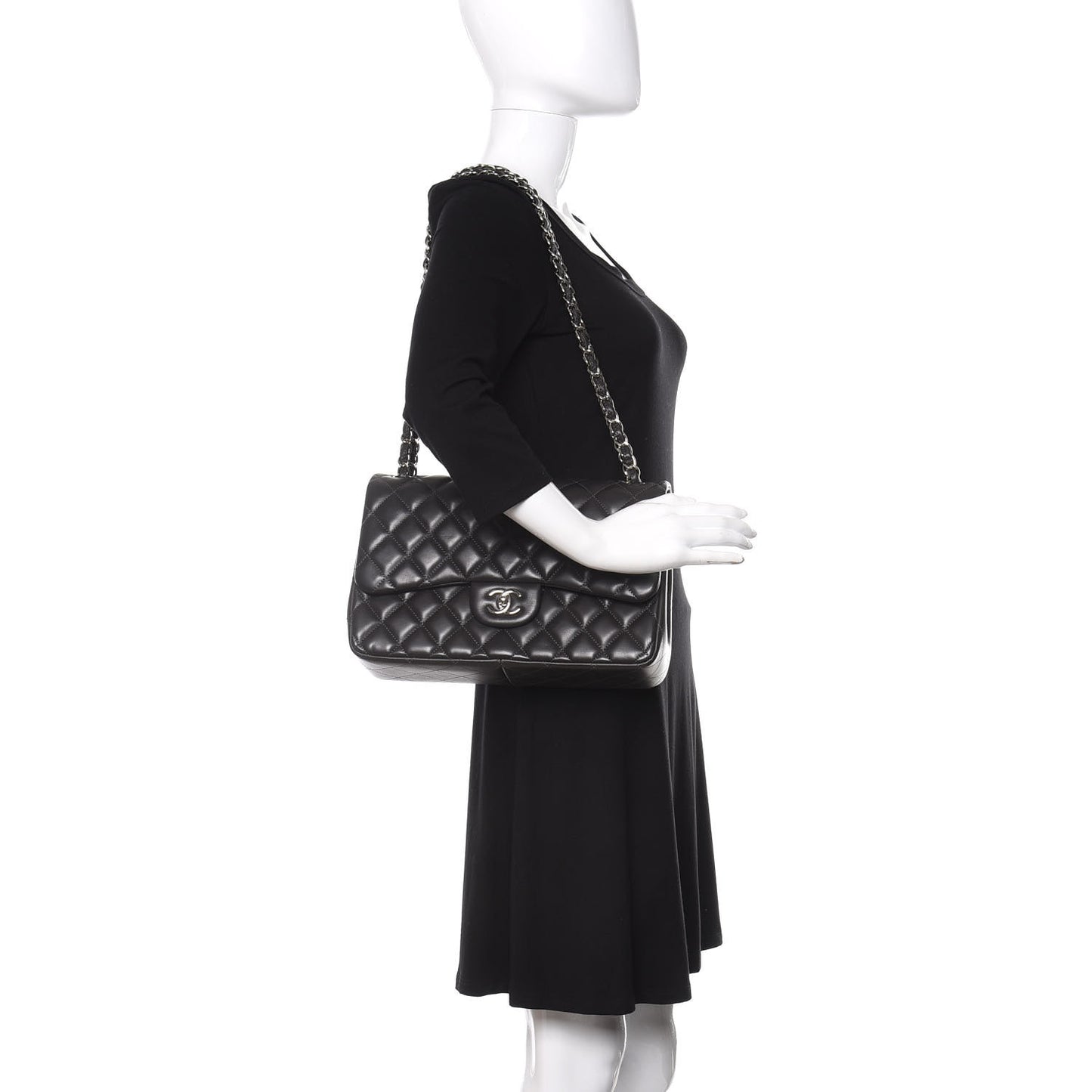 Lambskin Quilted Jumbo Double Flap Dark Grey