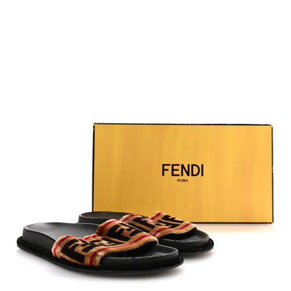Fendi Velvet FF Flat Slide Sandals 38 Testa Di Moro Tobacco Fragola 8 of 8