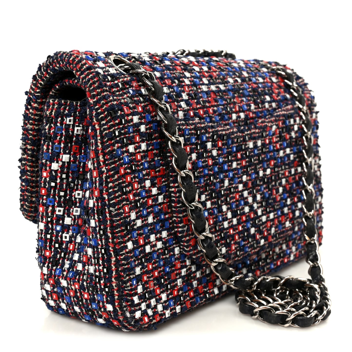 Sequin Tweed Medium Double Flap Red White Blue