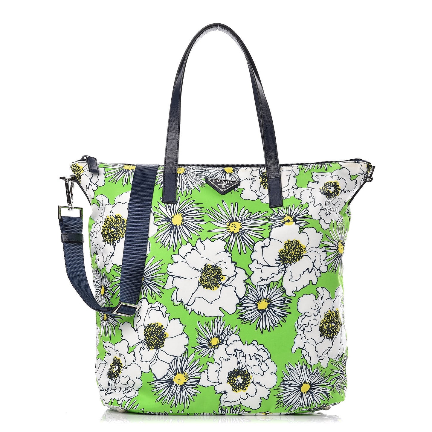 Tessuto Nylon Saffiano Floral Print Tote Green