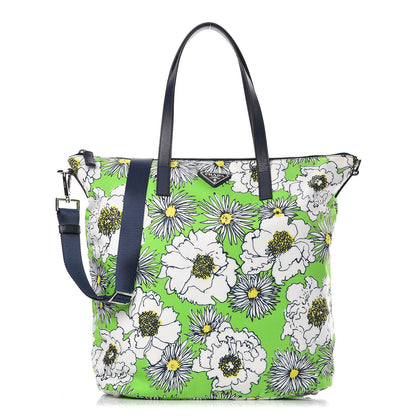 Prada Tessuto Nylon Saffiano Floral Print Tote Green 1 of 10