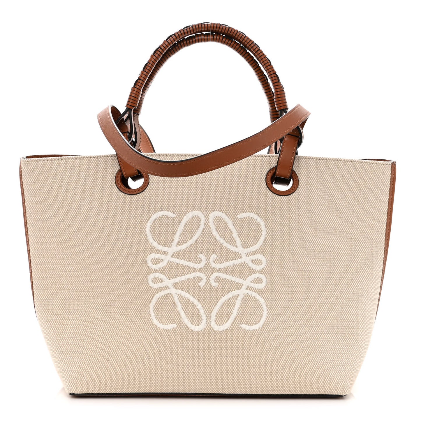Canvas Calfskin Small Anagram Tote Ecru Tan
