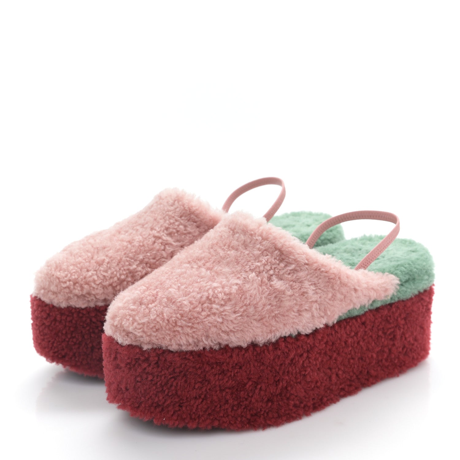 Fendi Shearling Platform Mules 36.5 Rose Green Red 3 of 7