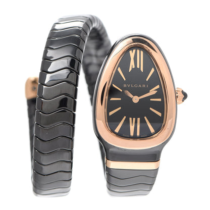 Bulgari 18K Rose Gold Ceramic 35mm Serpenti Tubogas Quartz Watch Black 1 of 5