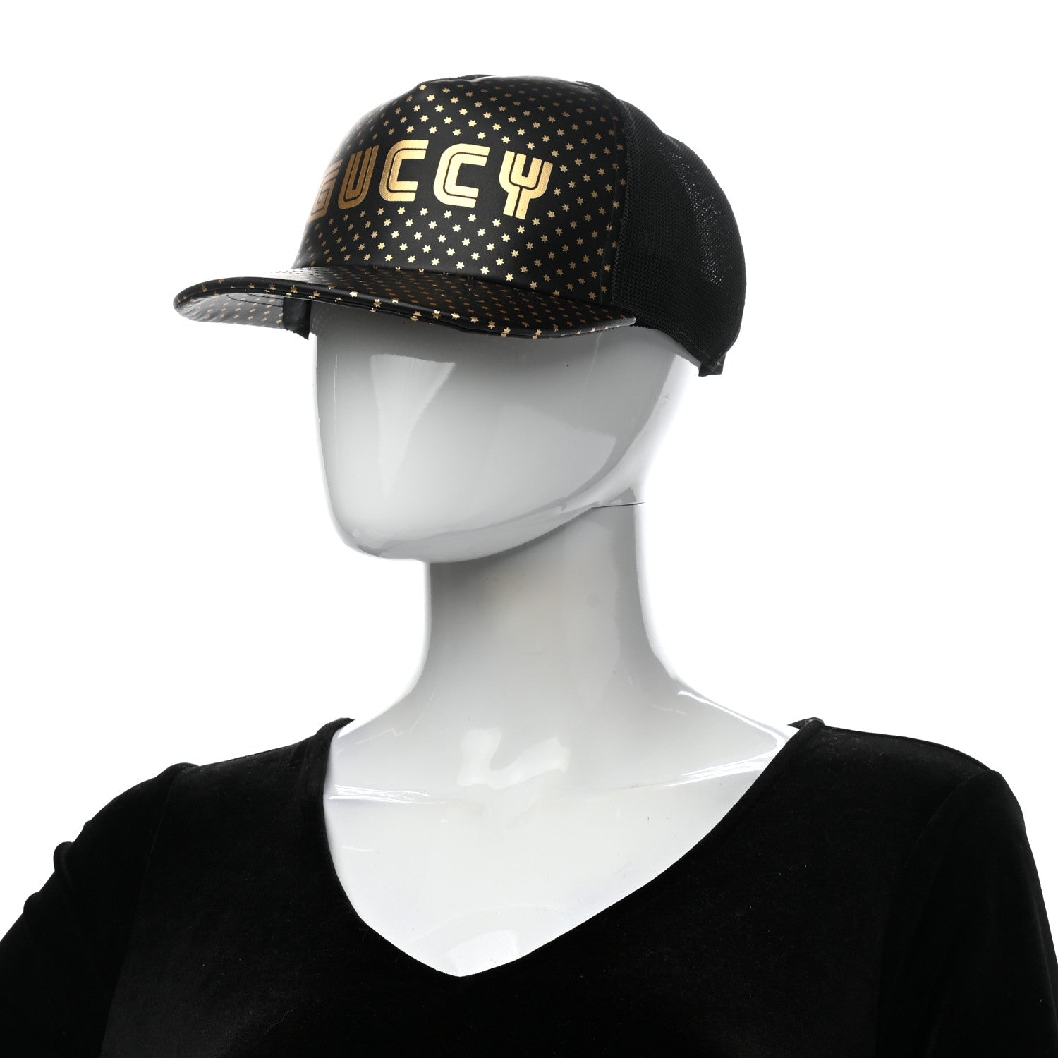 Gucci X SEGA Calfskin GUCCY Stars Baseball Hat M Black Gold 2 of 10