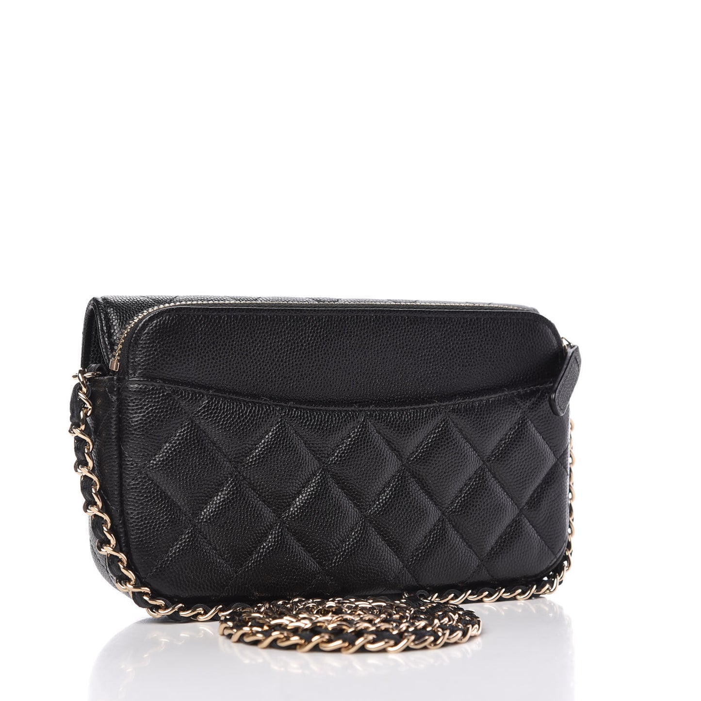 Caviar Quilted Flap Phone Holder With Chain Black