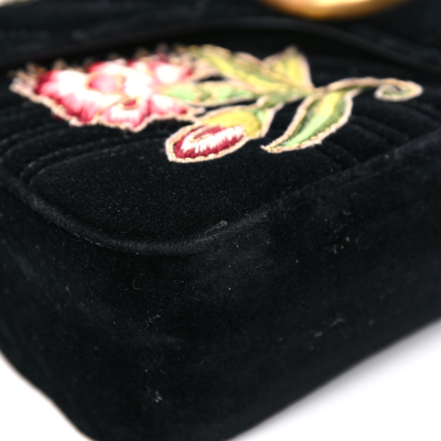 Velvet Matelasse Loved Embroidered Medium GG Marmont Shoulder Bag Black