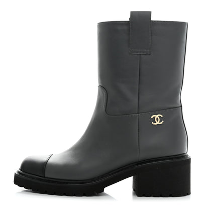 Chanel Calfskin CC Ankle Boots 39 Grey 1 of 9