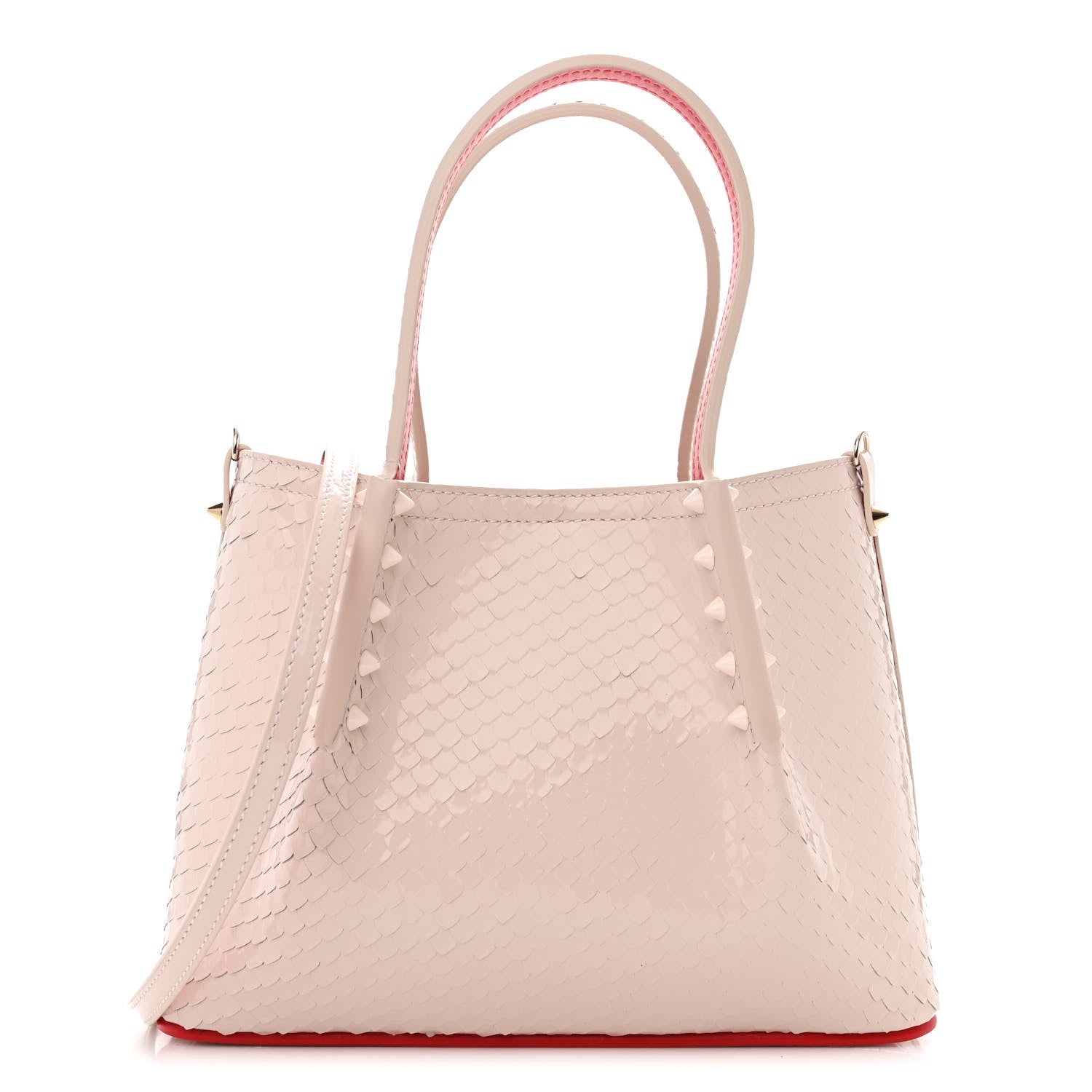 Christian Louboutin Patent Snakeskin Embossed Spiked Mini Cabarock Shopper Tote Leche 1 of 10