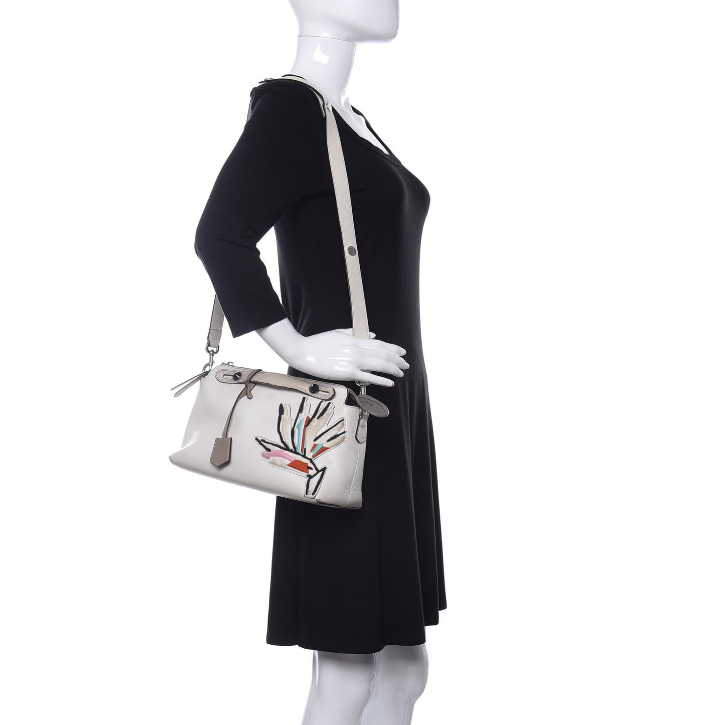 Vitello Dolce Bird of Paradise Embroidered Medium By The Way Boston Bag White Ice Multicolor