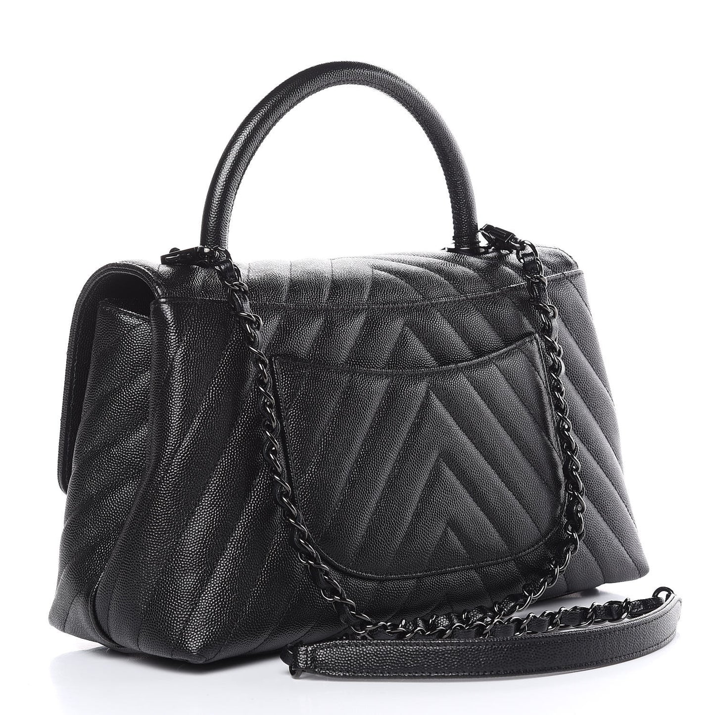 Caviar Chevron Quilted Small Coco Handle Flap So Black