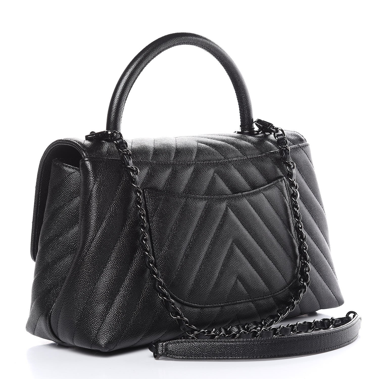Chanel Caviar Chevron Quilted Small Coco Handle Flap So Black 3 of 10