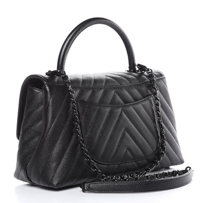 Chanel Caviar Chevron Quilted Small Coco Handle Flap So Black 3 of 10