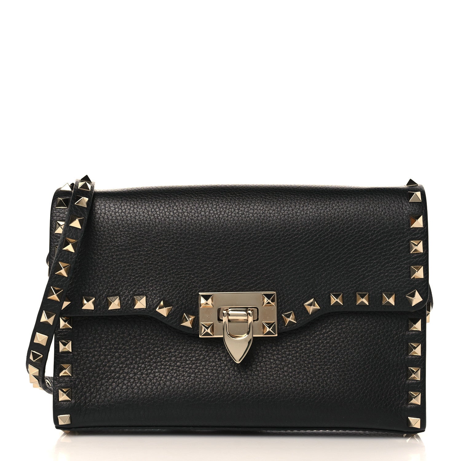 Valentino Garavani Pebbled Calfskin Medium Rockstud Flip Lock Crossbody Bag Black 1 of 8